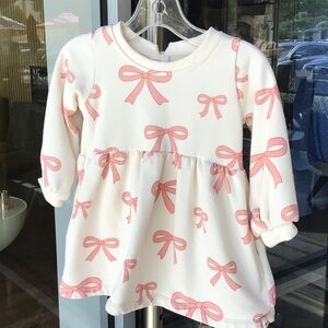 Oh Baby! Long-Sleeve Dress with Pink Bow Print 12-18M